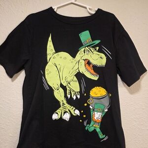 The Children's Place Black Tee with Green Dinosaur and Leprechaun